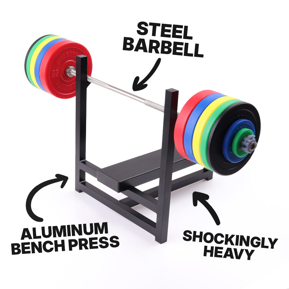 Min Bench The Mini Bench Press | Stainless Steel Model Barbell + PR Tracker ...